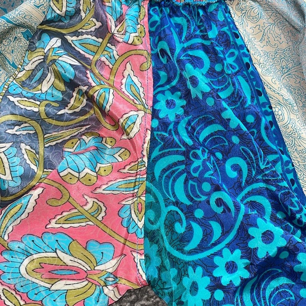 Positano By Jean Paul Multicolor Patchwork Wide Leg Flowy Pants Size Medium - Picture 7 of 14